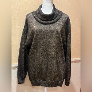 Christian Dior vintage sweater w/ brown & gold metallic knit, cowl neck. M